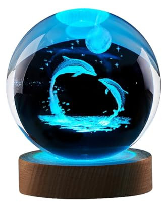 ISAKEN Veilleuse boule de cristal 3D, socle bois, système solaire, planètes, scène de nuit, LED, décorations spéciales