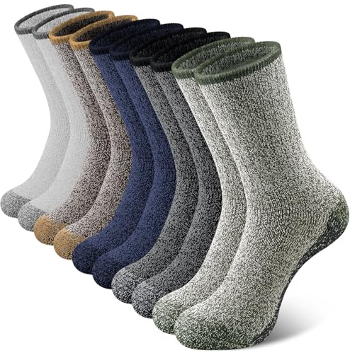 SIMIYA Merino Wool Socks for Men, Winter Thick Hiking Socks, 5 Pairs Thermal Breathable Crew Mens Socks for Outdoor Sports, Multicolor-04, UK 7-11