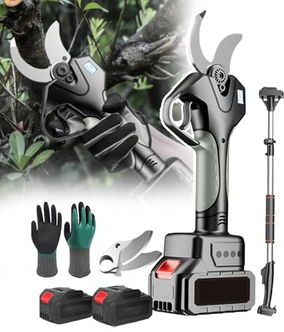 Tijeras Podar Eléctricas Inalámbricas,Poda 5 M Altura,Pantalla Led, con 2 Cuchillas Y Baterías 1500 Mah,Poste Auxiliar Telescópico 2,1 M,Par Guantes,para Podadora Árboles Jardín
