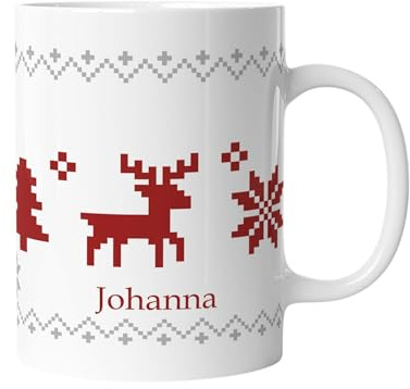 Moderne Weihnachtstasse personalisiert mit Namen | Tasse zu Weihnachten Keramik Kaffeetasse Weihnachtsmotiv Nikolaus Geschenk für Kinder Rentier Nordisch | mug-xmasZ-6