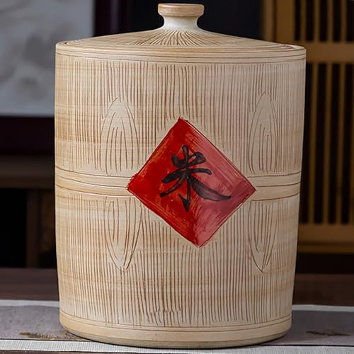 Ceramic Rice Jar Grain Rice Storage Ceramic Container Ceramic Rice Bucket With Lid Rice Dispenser Airtight Storage Bucket For Grains Snacks Candy Coffee Beans Food Dispenser Grain Dispenser(10/20KG)(