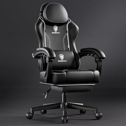 Dowinx Gaming stol racing- och ergonomisk gaming-ländryggsstöd PU läder PC-bredare ryggstöd 150 kg, svart