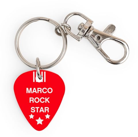 Wanapix | Schlüsselanhänger mit Personalisiertem Gitarren-Plektrum | Originelles Geschenk für Gitarristen/Musikliebhaber | Personalisierter mit Name | Rock Star