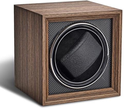 Bluvizo Uhrenbeweger 1 Uhr für Automatikuhren: Automatische Watch Winder mit Leisem Motor Mechanischen Uhrenaufzug für Herren und Damen Walnussmaserung Brauner