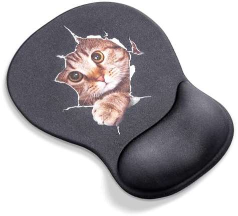 AOKSUNOVA Tapis de Souris Ergonomique Motif Chat avec Coussin en Gel | Coussin en gel, surface en tissu lisse, base stable, bords renforcés et format compact, plusieurs couleurs disponibles