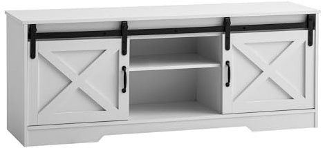 Wohnling Lowboard Weiß 150x59,5x39,5 cm TV-Kommode Landhaus-Stil Modern, Design TV-Schrank Hoch, Fernsehtisch Fernsehschrank mit Zwei Schiebe-Türen, Fernsehkommode Wohnzimmer
