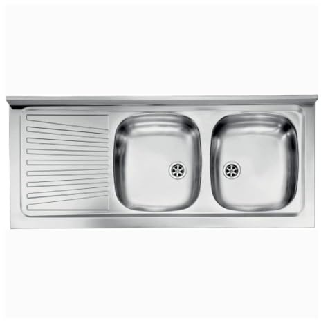 Mondial - Fregadero de 120 x 50 cm con 2 senos y escurridor izquierdo de acero inoxidable