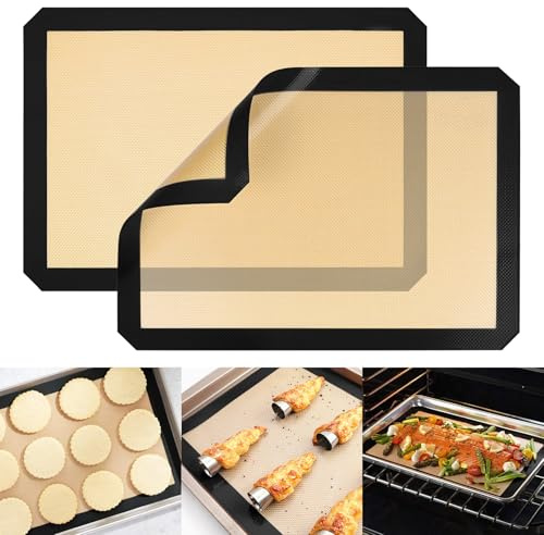 Bakmatta, silikonmattor för bakning, återanvändbar matlagningsmatta för makaron kaka brödtillverkning, set med 2 (svart, 16,5 × 11,6 cm)