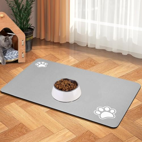 Caiyloxn Napfunterlage Katze und Hund 60x40 cm Grau Hundenapf Unterlage rutschfest Futtermatte Hund für Haustier futternapf unterlage
