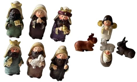 Psdndeww Cartoon Natale Presepe Scene Set 11pcs Resine Colorate Personaggi Ornamenti Per Display Stagionale Tavolo Decorazione