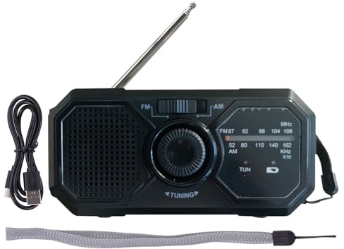 Radio Solar, Radio Am/FM, Radios Solar De Emergencia con Manivela, 1200MAh, Linterna LED, Alarma SOS Y Dinamo De Manivela para Camping, Viajes
