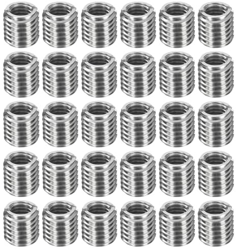 sourcing map Lot de 30 inserts filetés en acier inoxydable M12 x 1,75 mâle vers M8 x 1,25 femelle - Adaptateurs de filetage de 12 mm de long - Vis de réparation pour bois dur et tendre