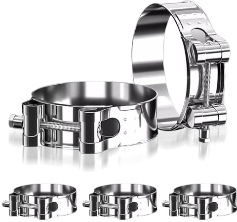 KASURE 5Pcs T-Bolt Hose Clamps, 48-51mm Adjustable Clamp, 304 Stainless Stell Pipe Clips, for Exhaust Hose Water Pipe Attachment