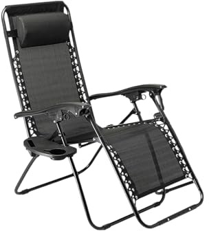 HomeVibe® Zero Gravity Chair Recliner – Folding Sun Lounger with Adjustable Locking Recline, Cup Holder, Headrest, Heavy Duty Steel Frame – Garden, Patio, Camping, Beach & Outdoor Relaxing Chair