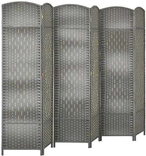 HOMCOM Paravent Intérieur en Bois 6 Panneaux 270 x 180 cm Gris Mélangé | Séparateur de Pièce Pliable, pour Salon, Chambre à Coucher, Maison