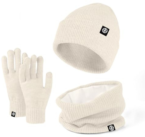 Baynetin Mütze Schal & Handschuh-Sets 3in1 Unisex BeanieMütze Touchscreen Handschuhe und Loop Schal Set mit Weiches Fleecefutter für Outdoor Sport Joggen Skifahren