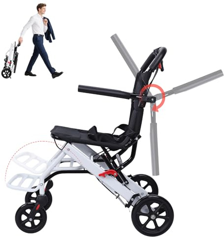 sexaoalx Folding Wheelchair Lightweight Portable Transit Travel Chair for Adults Kids and Seniors with Adjustable Safety Strap(Shipment from The UK)