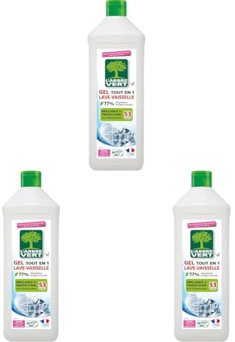 L'Arbre Vert Gel Lave Vaisselle Tout En Un Brillance et protection - Sans Phosphates Sans Phosphonates - 53 Lavages - 901mL (Lot de 3)
