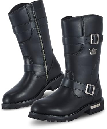 RiderVibe Men's Motorcycle Boots PU Leather Casual Boots Waterproof Mens Combat Boots With Side Zipper For Motorbike Riding Work Outdoor, Size 11