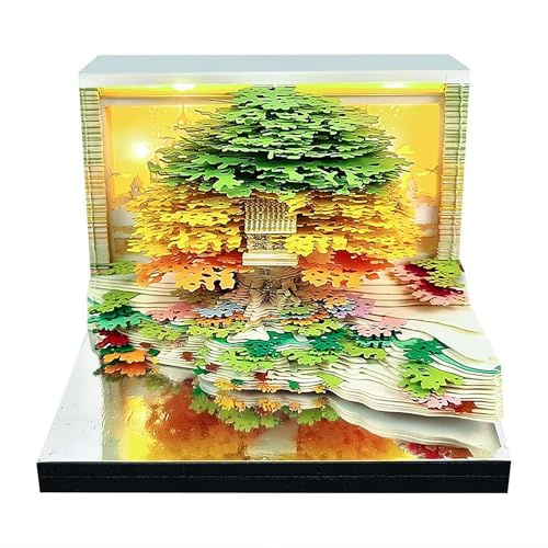 3D-Kalender 2026, Abreißen Blume, Meer und Bauminsel, Schreibtischkalender mit Lichtern, 3D-Notizblock, antihaftbeschichtet, Haftnotizen, Papierschnitzerei, Kunstkalender für Büro, Zuhause, Geschenke