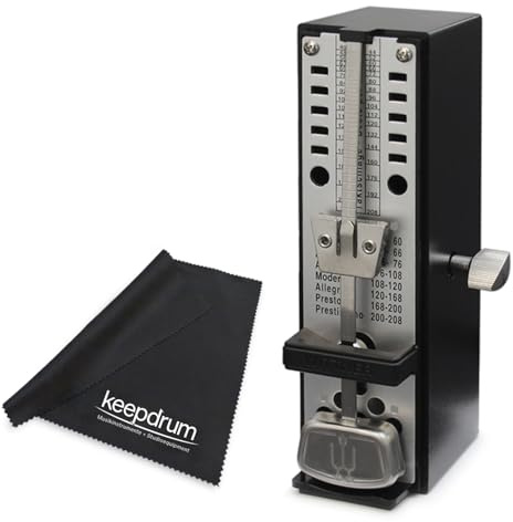 Wittner Super-Mini Taktell mechanisch aufziehbares Metronom Schwarz mit keepdrum Mikrofasertuch