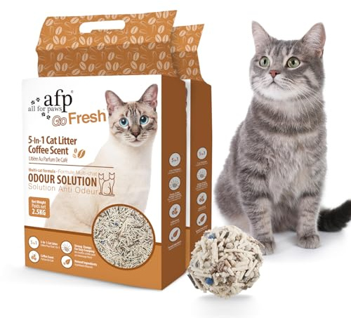 Premium 5-in-1 Tofu-Katzenstreu,12L (2Pack) – Spülbar, Klumpt Sofort, Saugstark, Staubarm, Leicht zu schöpfen, Mit Kaffee-Duft