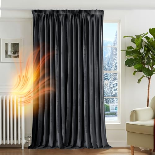 Deconovo Cortinas Térmicas Aislantes Frio y Calor de Terciopelo – Cortinas Opacas con Cinta Fruncidora para Salón y Dormitorio, 300×245 CM, Gris, 1 Paneles