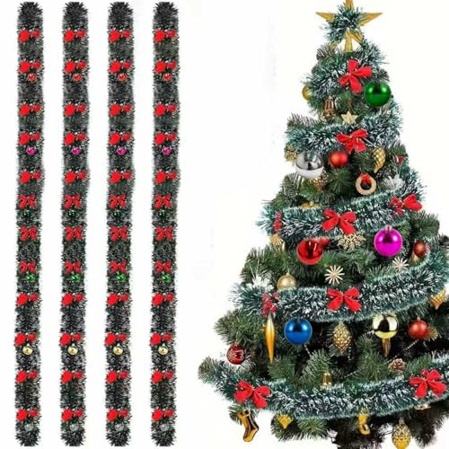 Ghirlanda Albero di Natale con campane e fiocchi di Natale, 4 pcs Ghirlanda di Natal Tinsel, Festoni Albero di Natal, Ghirland Orpelli Natalizia Albero Natalizie Decorazioni Casa Interno Esterni