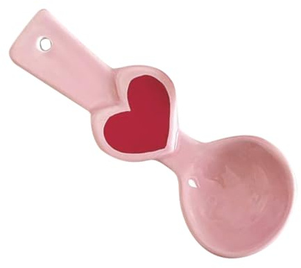 NUOBESTY Heart Shaped Ceramic Soup Spoon for Home and Canteen Use, Easy to Clean and Use, Cute and Practical Round Dessert Spoon for Loved Ones