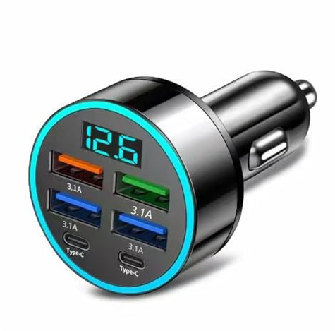 Asukohu Adattatore di ricarica per auto con schermo digitale, 4 porte USB, adatto per vari dispositivi di tensione, display in tempo reale corrente adattatore per auto
