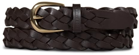 Eddie Bauer Women's Casual Leather Belts with Durable Metal Buckle, Thin Braided - Brown, Medium