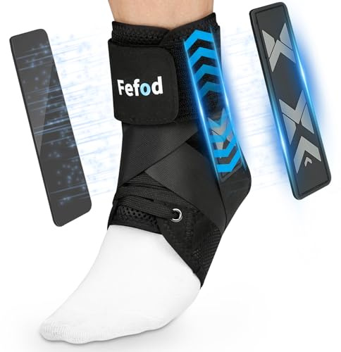 Fefod Ankle Support with Removable Side Stabilizing Pads, Adjustable Ankle Brace for Men Women, Ankle Brace for Sprained Ankles, Ankle Support Brace for Sports, Ligament Damage, Injury Recovery/L