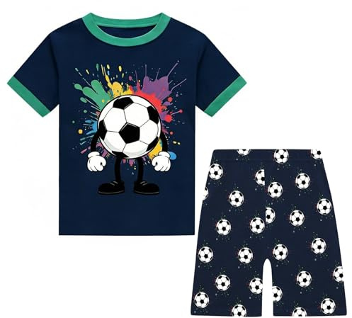 JinBei Conjunto Pijama Niño Algodón Manga Corta, 3-4 Años, Azul Marino