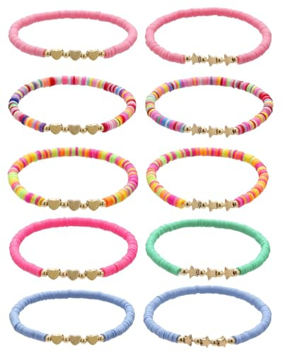 JEXOWIQ 10Pcs Braccialetto Bambina,Braccialetti Amicizia,Braccialetti Bambina Intrecciato Regolabile con Stelle e cuori,Bracciale Amicizia per Bambini,Bomboniere per Feste di Compleanno per Bambine