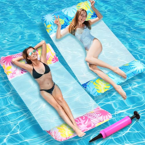 Wasserhängematte, 2 Stück Luftmatratze Wasser Mit Luftpump, Aufblasbares Schwimmbett 4-in-1 Wasserspielzeug Pool, Poo-l Float Hängematte Inflatable Swimming Bed,für Erwachsene Party Schwimmbad Strand