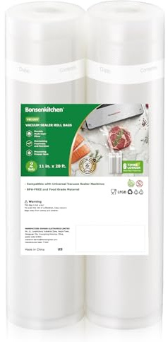 Bonsenkitchen Vacuum Sealer Bags, 2 Rolls 28 x 600 cm, Vacuum Sealer Film, Vacuum Bags, Vacuum Bags for Food, Shrink Film for Vacuum Sealers, BPA-free, Tear-resistant