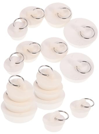CORHAD 16pcs Rubber Bathtub Drain Plugs with Hanging Rings, Sink Stopper Sealers for Bathroom Kitchen Laundry, Multi-Size Wash Basin and Faucet Water Stoppers