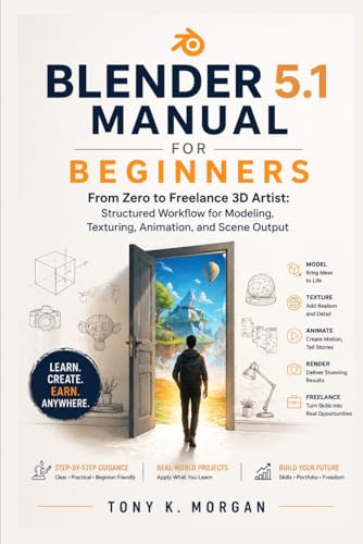 Blender 5.1 Manual for Beginners: From Zero to Freelance 3D Artist: Structured Workflow for Modeling, Texturing, Animation, and Scene Output (Applications Software and multimedia guides)