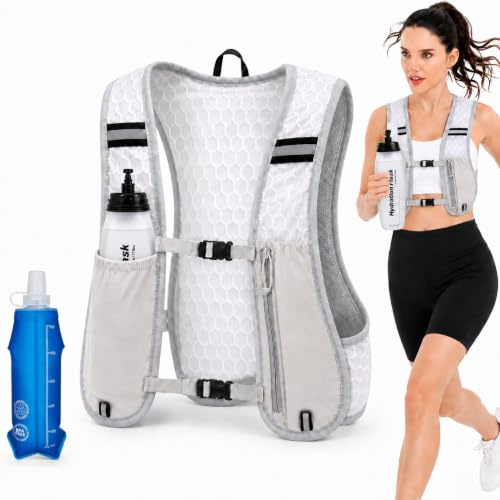 Laufweste Leicht für Damen und Herren,Leicht Atmungsaktiv Trinkweste, Laufrucksack mit 500ml Trinkflasche für Marathon, Trailrunning, Radfahren, Wandern und Joggen