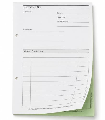 1x Lieferscheinblock Block Lieferschein DIN A6, 2-fach selbstdurchschreibend,2x50 Blatt weiß/grün - gelocht (22420)