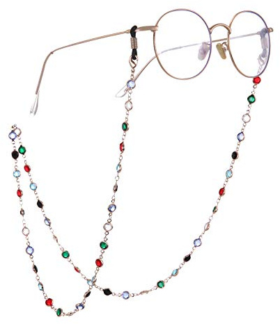 TEAMER Mode bunte Brillenkette Sonnenbrillenband Brillenhalter Kristall Statement Perlen Lesung böhmischen Glasband für Frauen Mädchen（Roségold mit schwarzem Gummi）