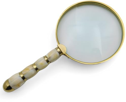 Meridian Nauticals Solid Brass Mother of Pearl 10X Magnifier, Handheld Reading Magnifying Glass, Best for Reading, Crossword Puzzle, Rocks, Coins, and Stamps