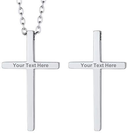 PROSTEEL personalisiert Anhänger Halskette Damen Herren Edelstahl Collier Klassiche christliche Kreuz mit 50cm/2mm Rolokette Christentum Pendant Necklace religiöser ModeSchmuck Accessoire