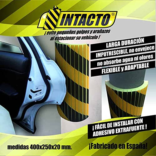 4 Protectores Columna Garaje INTACTO, Amarillo y Negro con Adhesivo 400x250x20 mm.