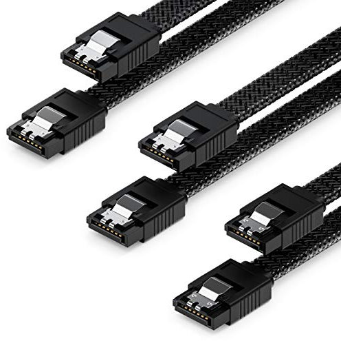 deleyCON 3x 50cm SATA 3 Nylon Kabel Set Datenkabel 6 Gbit/s Anschlusskabel Verbindungskabel Mainboard HDD SSD Festplatte 2 S-ATA Stecker Gerade Schwarz
