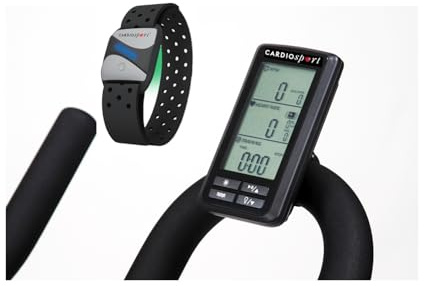 CARDIOSPORT Cyclette da interno senza fili con cardiofrequenzimetro: impermeabile, ampio display retroilluminato, contachilometri, giri/min, frequenza cardiaca, calorie, connettività ANT+