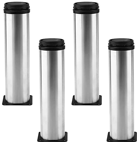 Cjueiom 4Pcs Stainless Steel Adjustable Legs 200mm/7.9 Inch, Black & Silver | Furniture Feet, Chrome Bed Legs, Kitchen Cabinet Feet, Couch Sofa Legs Set, For Cupboard Worktop Coffee Table