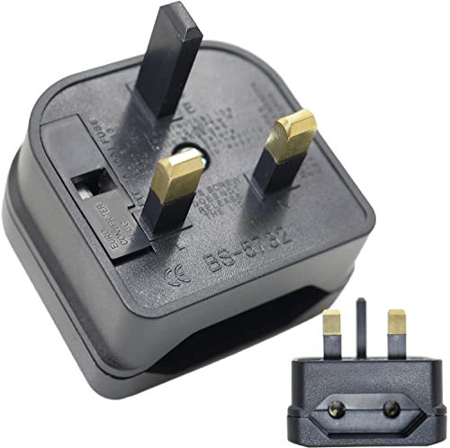 LRMYS 2-Pin EU Socket to 3-Pin UK Plug Adaptor, 5A Fuse European Type C/E/F Socket to Britain Type-G Plug Converter for Home Travel Hotel Business Trip, Black 1 Pack