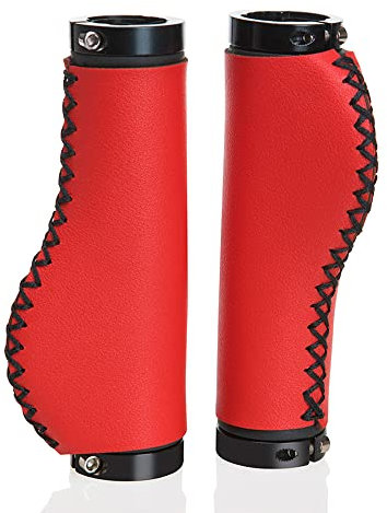 BBxunsless Fahrradlenkergriffe Ergonomisches Design Rutschfeste PVC Mikrofaser Leder Handgenäht Doppelverriegelung Fahrradgriff Griffe 22,2 x 130 mm für Mountain-Road MTB Fahrrad (Rot)