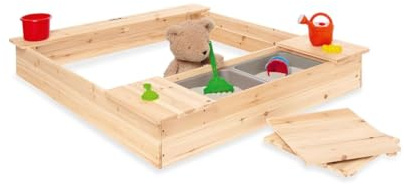 PINOLINO Arenero para Niños 'Lennart', de Madera, con 2 Bandejas de Plástico Tapables, Capacidad 120 Litros, Maciza